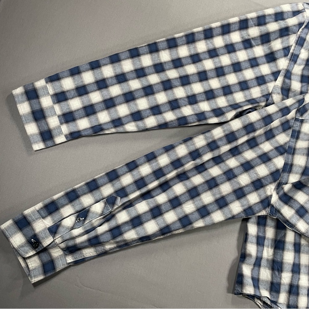 Billy Reid Standard Fit Plaid Checkered Button Down Shirt; Green/Cream - Men XXL - Picture 7 of 16